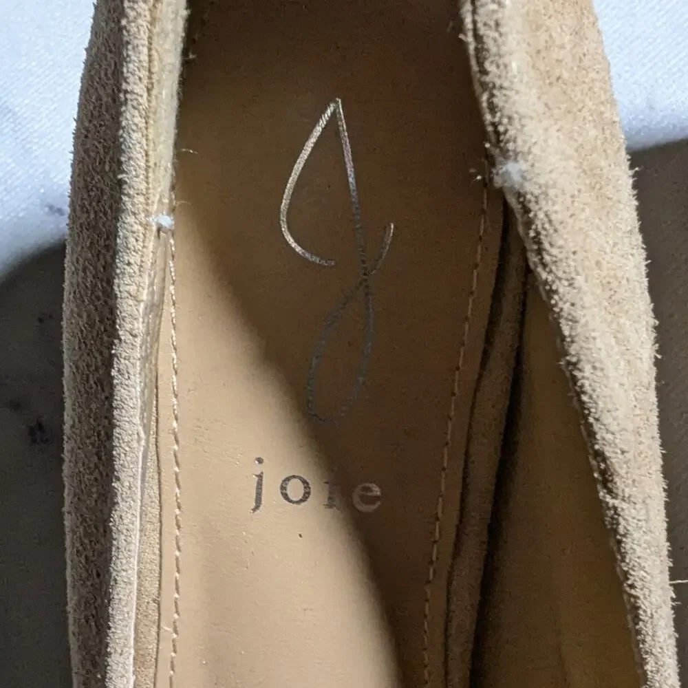 Joie Wevenly Beige Suede Wooden Block Heel Slip-On Minimalist Loafer Pumps Sz 9